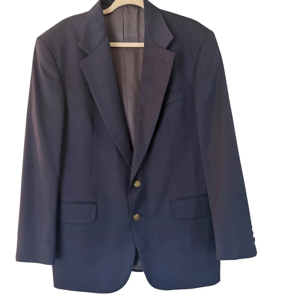 Oscar de la Renta Mens Navy Blue Blazer Sport Coat Gold‎ Tone Buttons *hole****